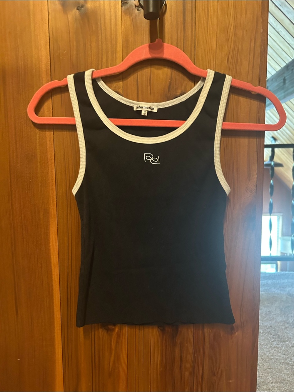 Reformation Black Tank Top with White Trim and Logo